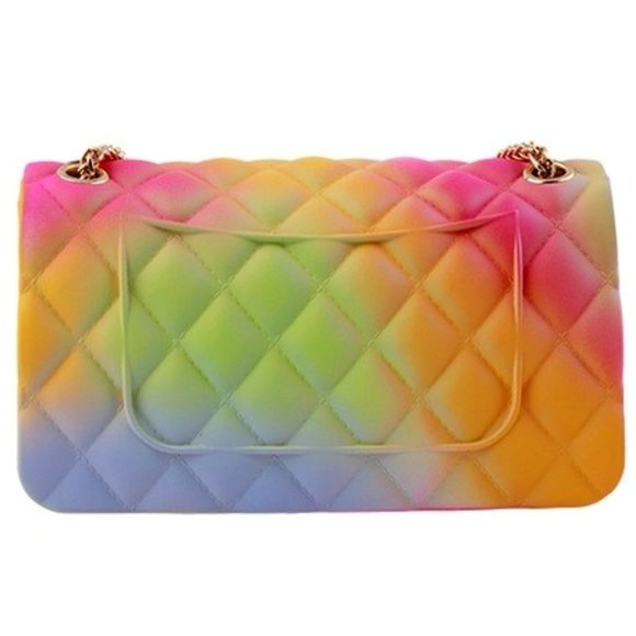 Large Multicolored Quilted Pattern Rainbow Jelly Shoulder Bag, NEW!!!! - Picture 2 of 2
